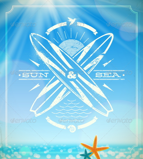 Vector Surfing Grunge Vintage Emblem - Travel Conceptual