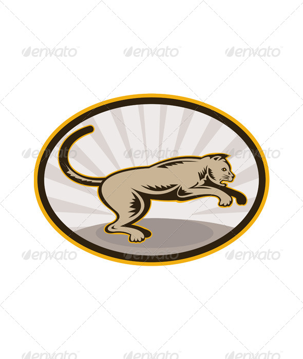 Lioness Big Cat Pouncing Retro - Animals Characters