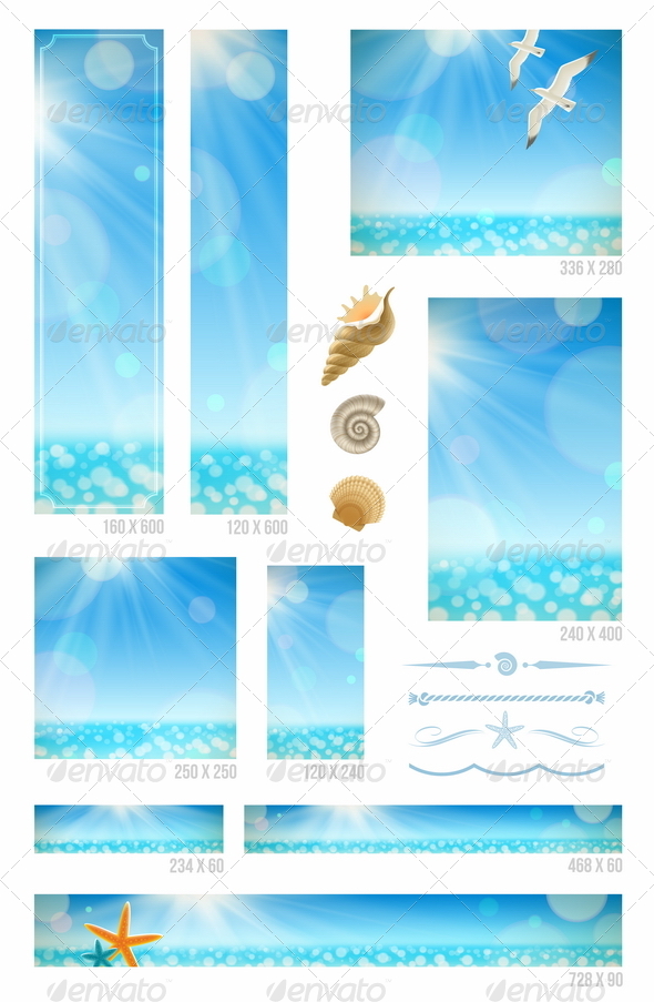 Sunny Seascape Backgrounds - Set of Web Banners - Travel Conceptual