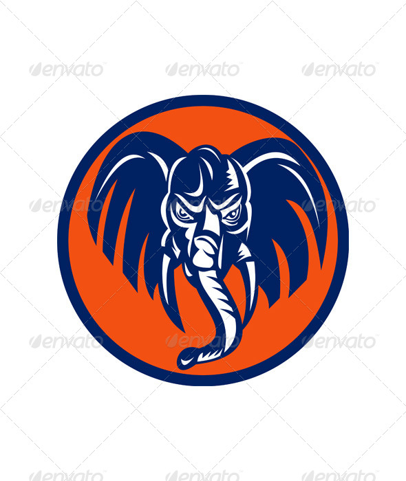 Elephant Head Front Retro - Animals Characters