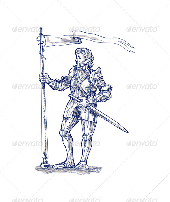 Knight Lance Flag Sword Sketch - People Characters