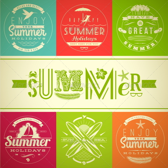 Summer Vacation and Holidays Lettering Emblems - Travel Conceptual