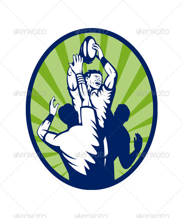 Rugby Player Catching Lineout Ball - People Characters