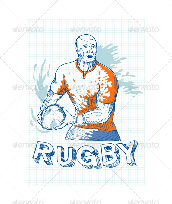 Rugby Player Running Passing Ball Sketch - People Characters