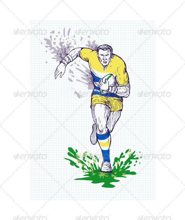 Rugby Player Running Passing Ball Sketch - People Characters