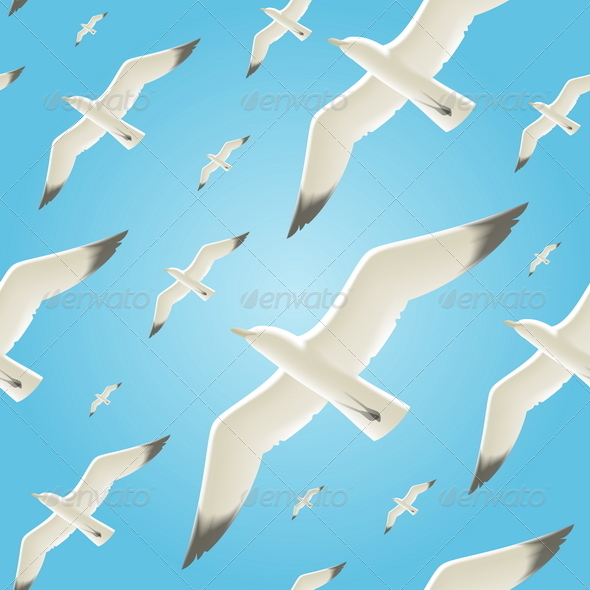 Vector Seamless Background With Seagulls - Animals Characters