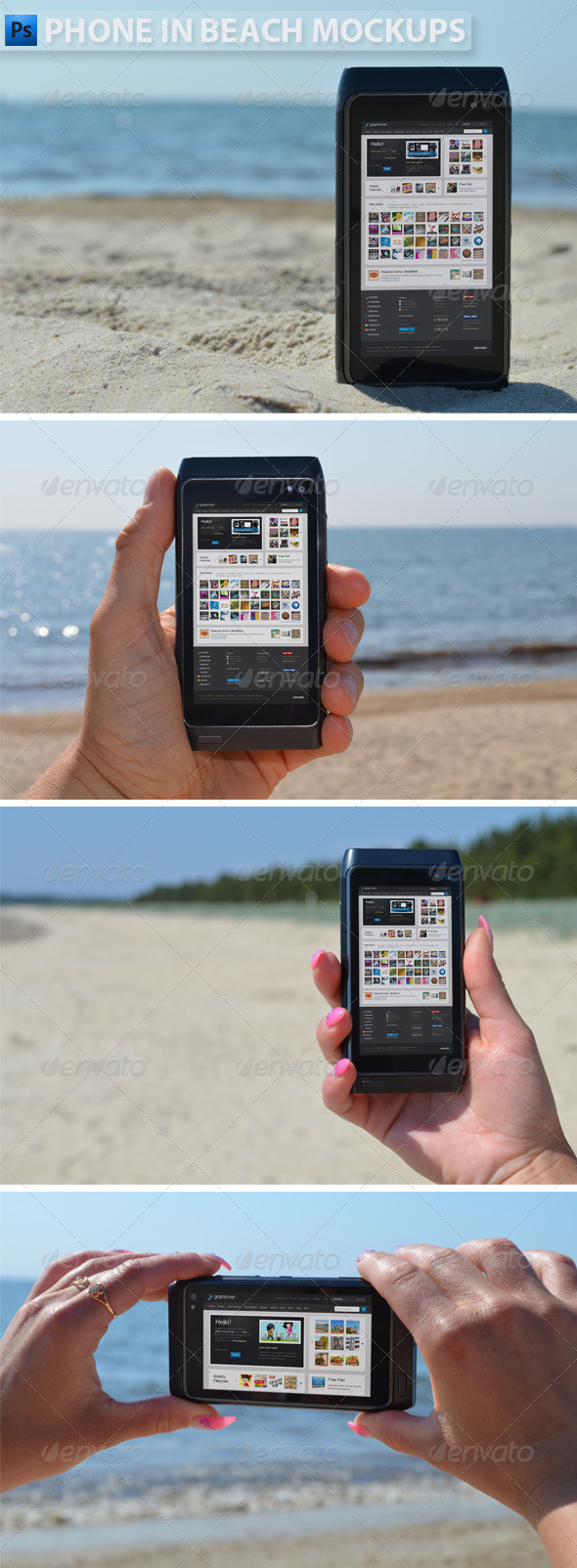 Phone in Beach Mock-ups - Product Mock-Ups Graphics