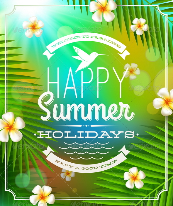 Summer Holidays Emblem and Flowers - Nature Conceptual