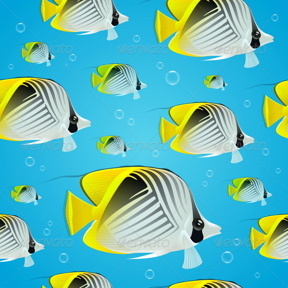 Seamless Background - Tropical Butterflyfish - Animals Characters