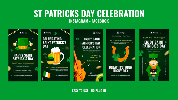 St Patricks Day Celebration Instagram Stories Openers template preview