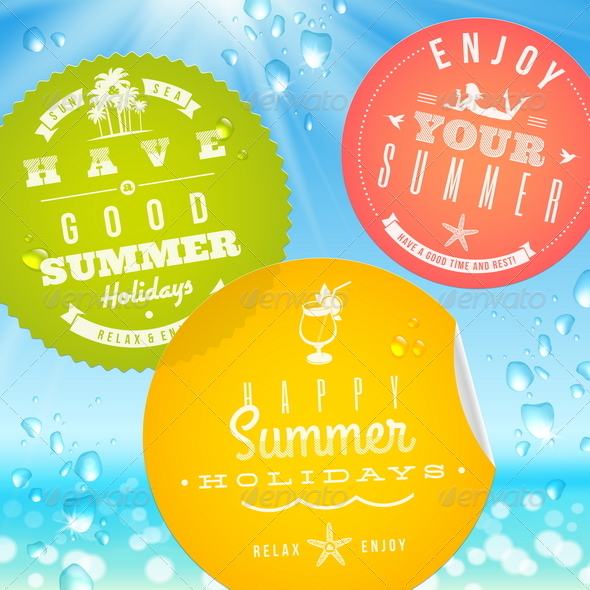 Stickers with Summer Vacation and Travel Emblems - Travel Conceptual