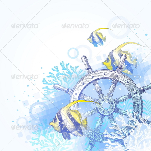 Underwater Scene with Hand Drawn Elements - Travel Conceptual