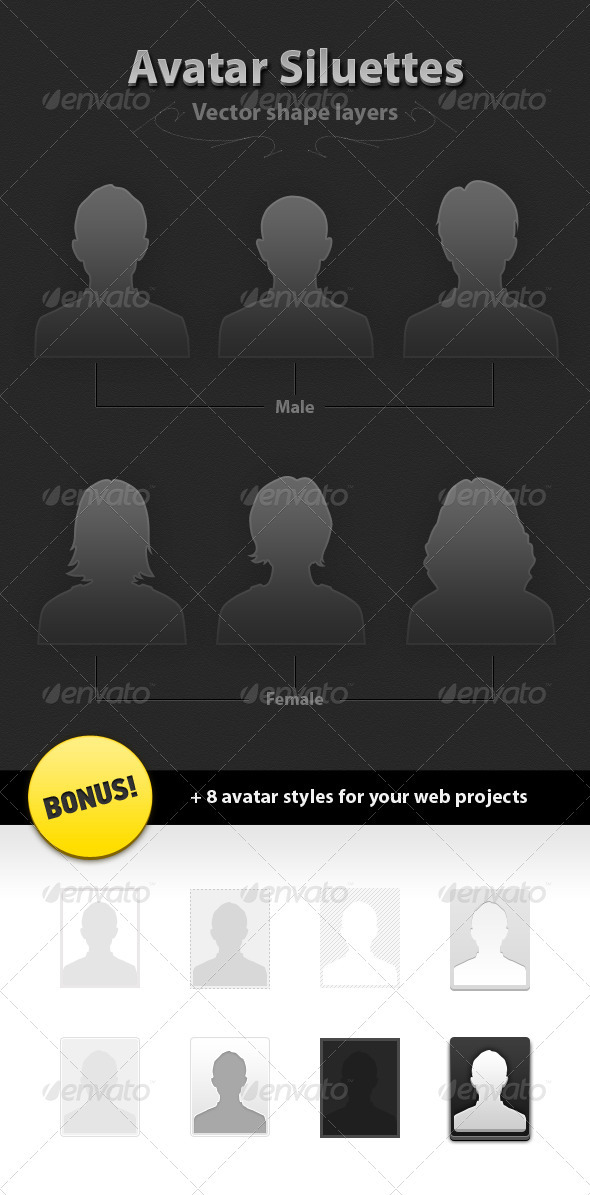 6 Avatar Siluettes Vector - Characters Illustrations