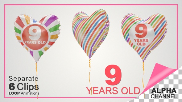 9th Birthday Celebration Heart Shape Helium Balloons