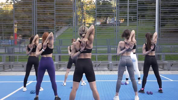 Young Sporty Women Which Clasping Their Hands Behind the Backs During Fitness Workout alt