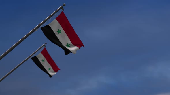 Syria  Flags In The Blue Sky - 4K