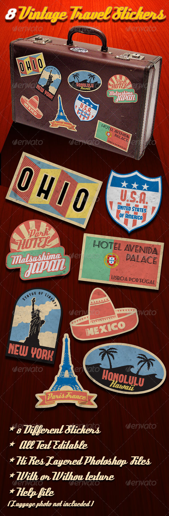 Vintage Travel Stickers by PVillage | GraphicRiver