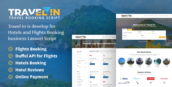 Travelin Hotel Air Tickets Booking Laravel Script by piratestech