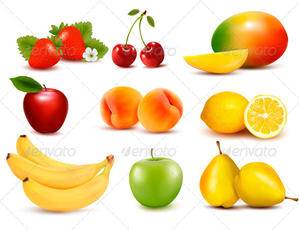 Big Group of Different Fruit Vector - Food Objects