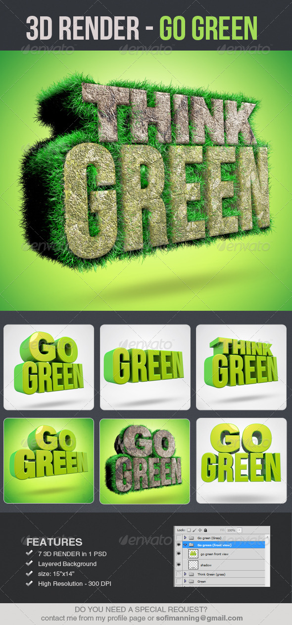 Go Green 3D Renders - Text 3D Renders