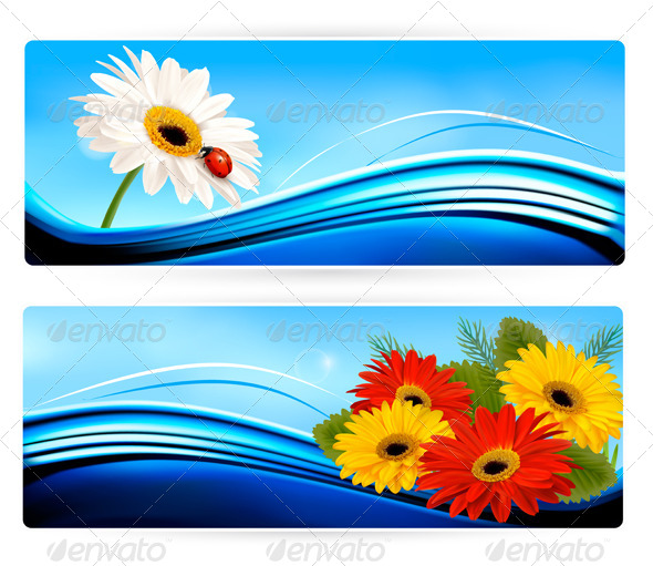Nature Banners with Color Flowers Vector - Flowers & Plants Nature