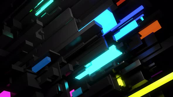 Abstract Looped  Dark Background Neon Cubes Light Bulbs alt