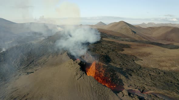 Active Volcano Spewing Hot Lava Fountain from a Volcanic Crater alt