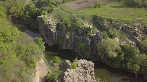 Aerial View To Granite Buky Canyon on the Hirskyi Takich River in Ukraine alt