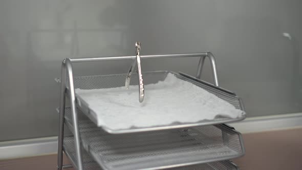 The Woman Puts the Instruments on the Drying Platform After Sterilization alt