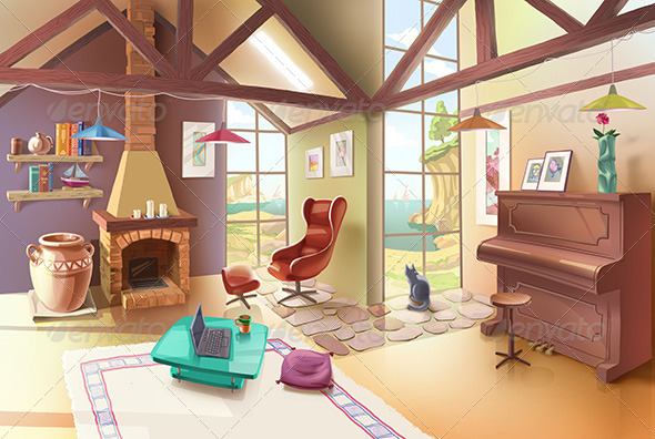 Light Living Room Interior - Scenes Illustrations