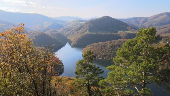 Aerial view of Ruzin water reservoir in Slovakia alt