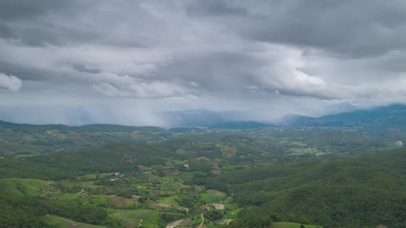 Aerial view Beautiful of  rain storm on high mountains.