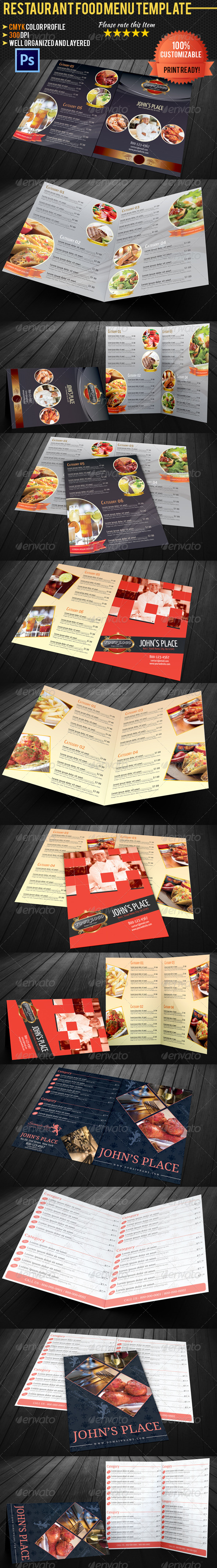 Bi-fold Restaurant Food Menu Template Bundle - Food Menus Print Templates