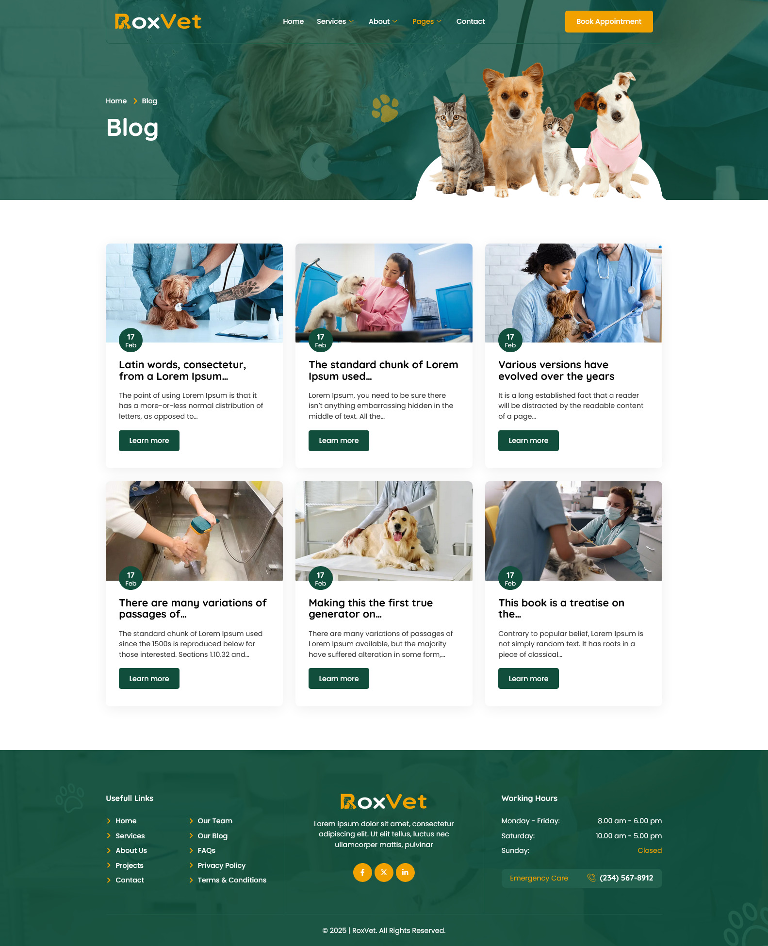 Veterinary Blog Layout RoxVet - Veterinary & Pet Care Services Elementor Template Kit by Rox ...