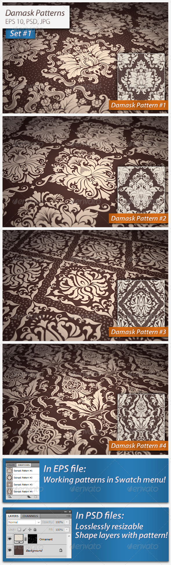 Seamless Damask Patterns Set#1 - Patterns Decorative