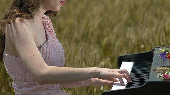 Girl Playing the Piano in Wheat Field 3