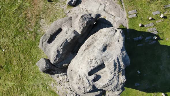 Aerial Shot Village Pidkamin. Devil Stone. Ukraine alt