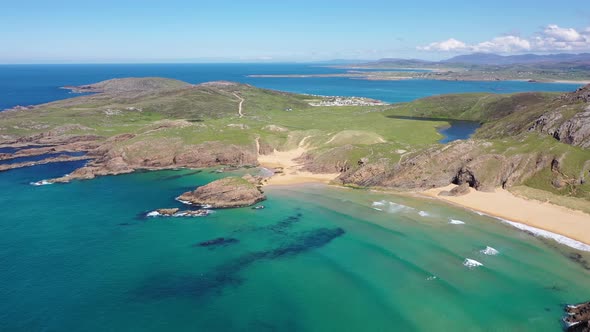 Aerial View of the Murder Hole Beach Officially Called Boyeeghether Bay in County Donegal Ireland alt