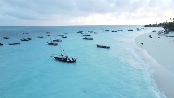 Boats in the Ocean Near the Coast of Zanzibar Tanzania Slow Motion alt