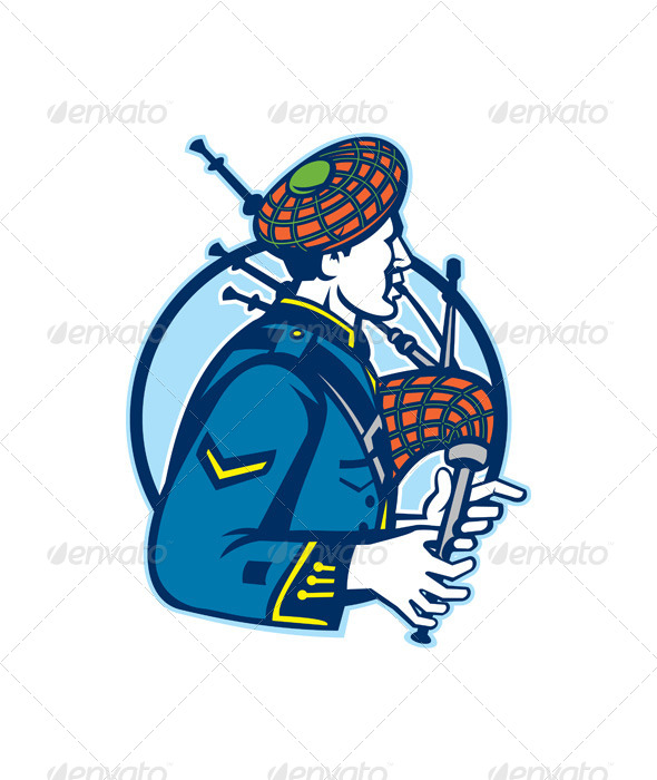 Bagpiper Bagpipes Scotsman Retro - People Characters
