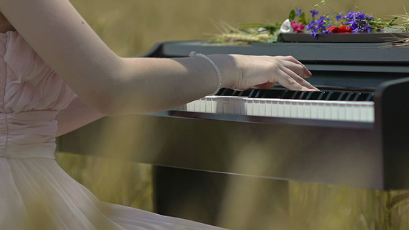 Girl Playing the Piano in Wheat Field 4