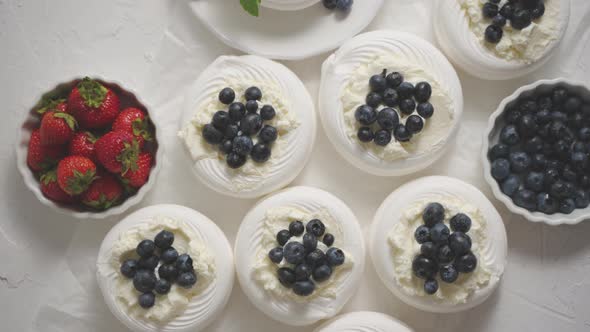 Homemade Delicious Mini Pavlova Meringue Made of Fresh Berries and Mascarpone