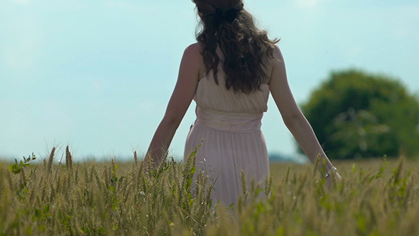 Girl Walking Through a Wheat Field 1