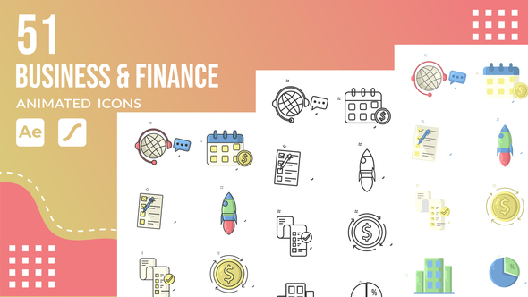 51 Business & Finance animated icons pack | After Effects Template & Lottie Animation Elements template preview