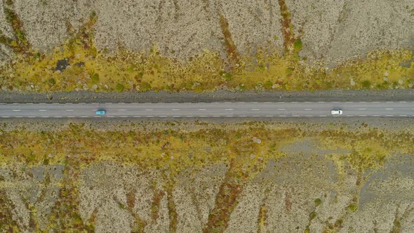 Aerial View Of Cars Riding The Road