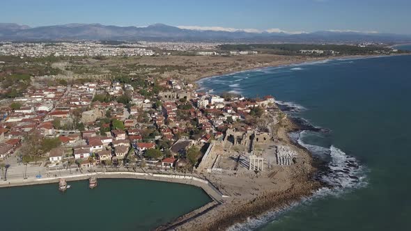 Aerial Footage of Antique City Side and Apollo Temple Ruins