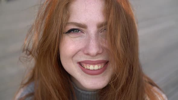 Closeup Portrait Amazing Charming Young European Woman with Ginger Hair alt