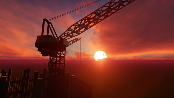 Building Construction And Sunset Timelapse