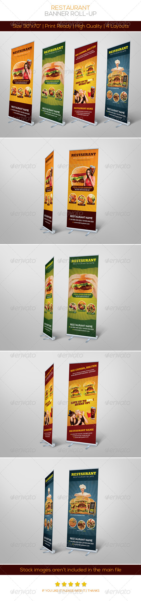 Premium Restaurant Banner Roll-up - Signage Print Templates