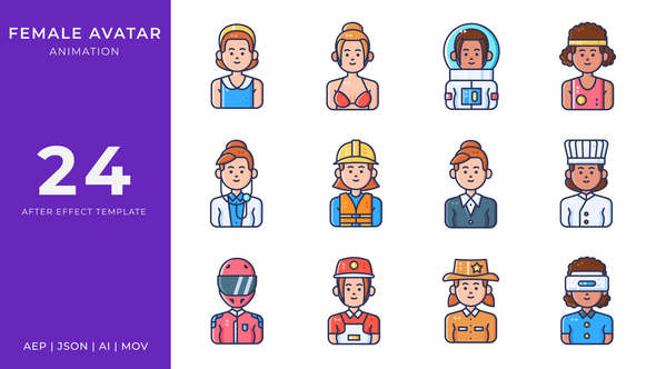 Female Avatar Animated Icons | After Effects alt